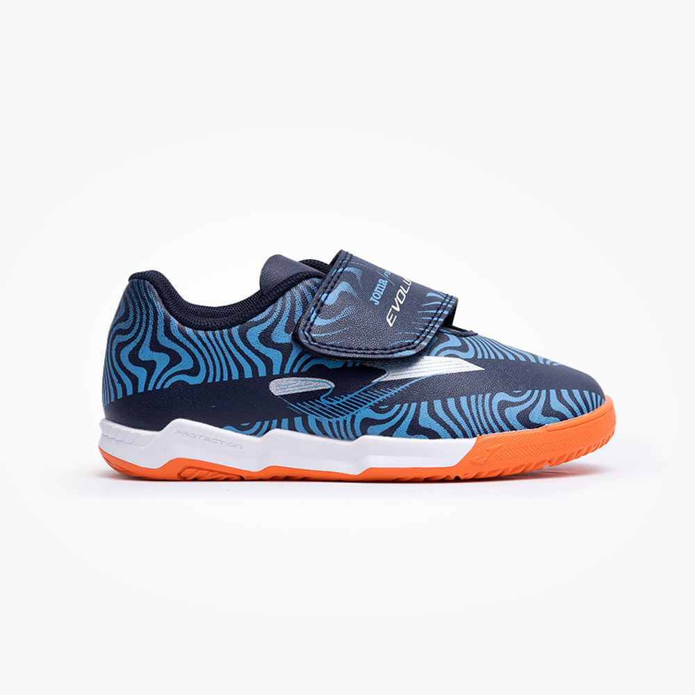 Chuteira de Futsal Joma Evolution Velcro Infantil Azul e Laranja