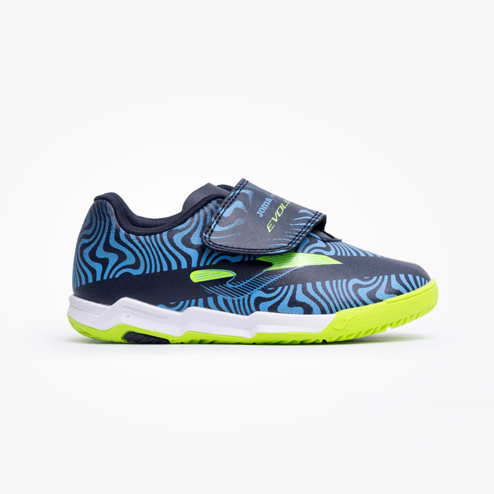 Chuteira de Futsal Joma Evolution Velcro Infantil Azul e Verde