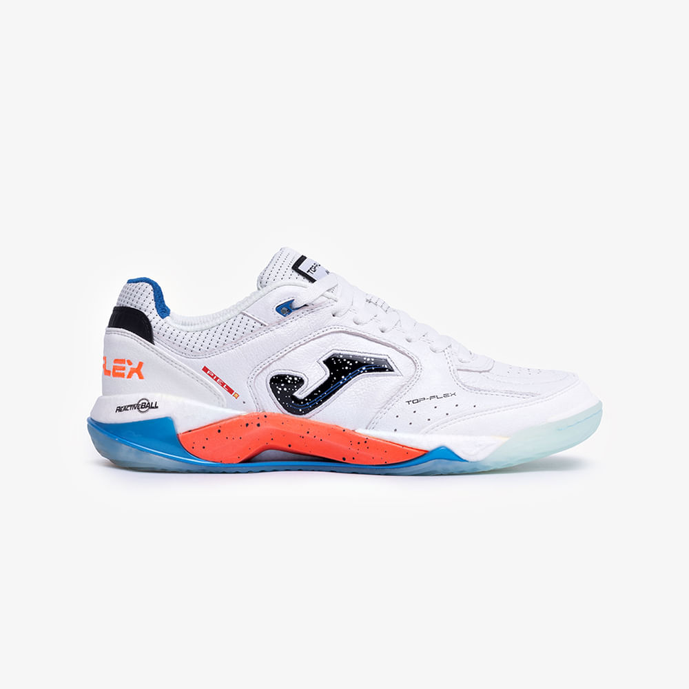 Chuteira de Futsal Joma Top Flex Plus Masculina Branco e Vermelho