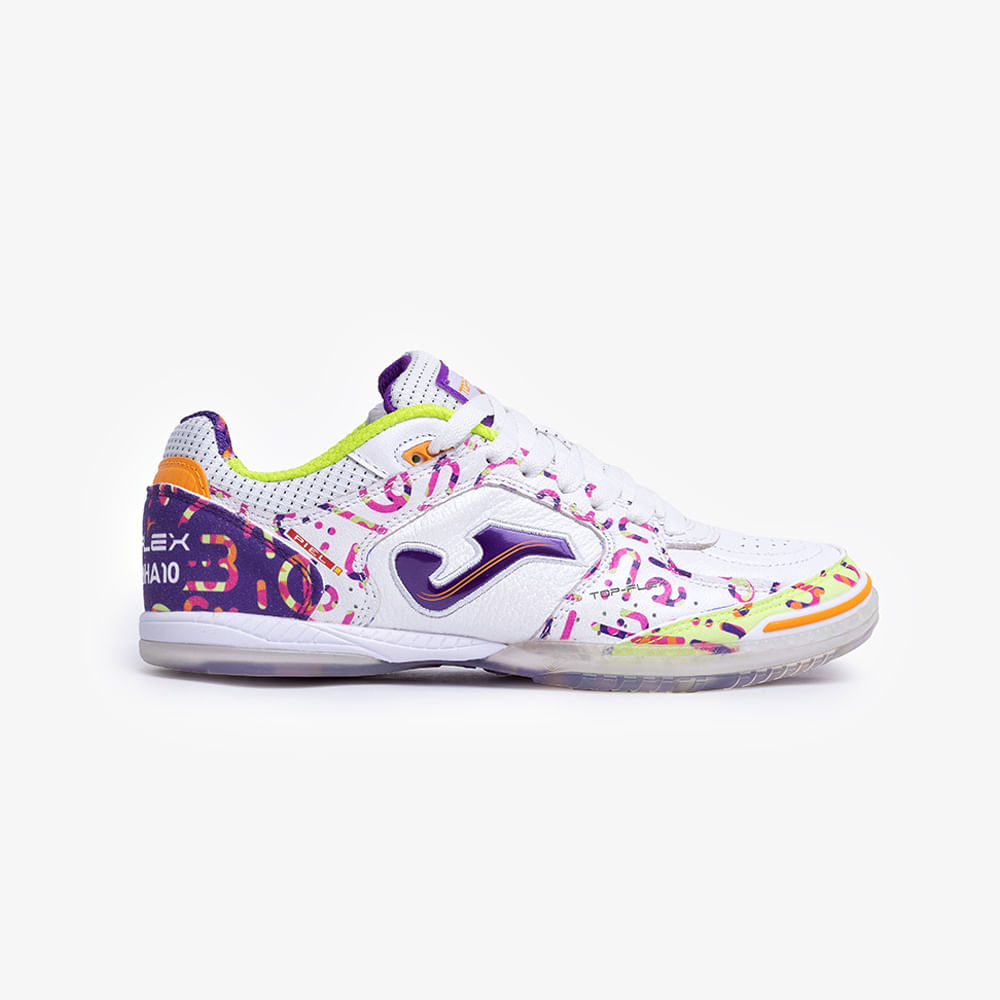 Chuteira de Futsal Joma Top Flex Amandinha Feminina Branco e Roxo