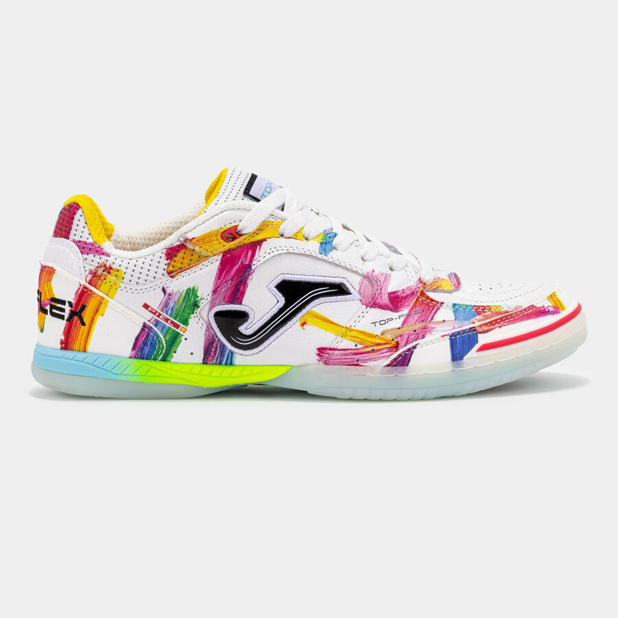 Chuteira de Futsal Joma Top Flex Graffiti Unissex Branco e Rosa